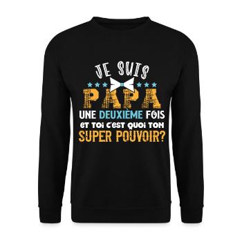 Nouveau papa idée cadeau naissance Papa deux fois - Sweat-shirt Unisexe - noir - Devant - Alina (178cm) & Michal (187cm)