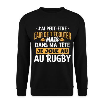 Rugby sport idée cadeau rugbyman ballon de rugby - Sweat-shirt Unisexe - noir - Devant - Alina (178cm) & Michal (187cm)