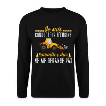 Conducteur engins idée cadeau travail sur chantier - Sweat-shirt Unisexe - noir - Devant - Alina (178cm) & Michal (187cm)