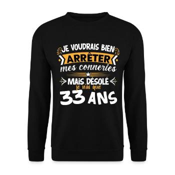 Anniversaire 33 ans, idée cadeau date de naissance - Sweat-shirt Unisexe - noir - Devant - Alina (178cm) & Michal (187cm)
