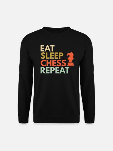 Schach Lustig Essen Schlafen Schach Wiederholen - Unisex Pullover - Schwarz