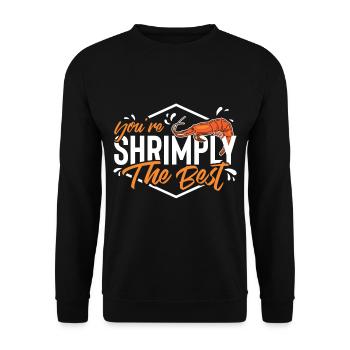 Shrimply the best / Garnele/ Shrimp/ Wortspiel - Unisex Pullover - Schwarz - Vorne - Alina (178cm) & Michal (187cm)