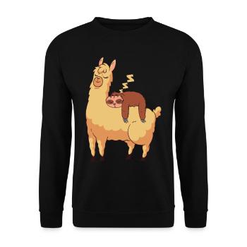 Faultier Lama Lustig Süß Faul Alpaka Geschenk - Unisex Pullover - Schwarz - Vorne - Alina (178cm) & Michal (187cm)