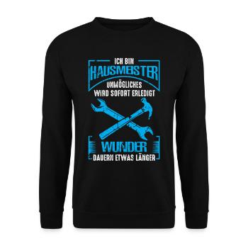 Hausmeister Unmögliches wird sofort erledigt - Unisex Pullover - Schwarz - Vorne - Alina (178cm) & Michal (187cm)