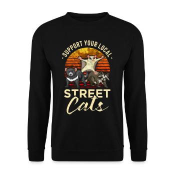 Waschbär Opossum Support your local street cats - Unisex Pullover - Schwarz - Vorne - Alina (178cm) & Michal (187cm)