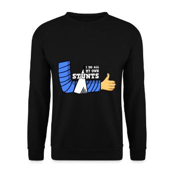 Gipsarm Knochenbruch Stuntman Gips - Unisex Pullover - Schwarz - Vorne - Alina (178cm) & Michal (187cm)