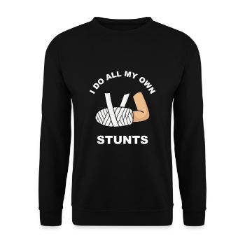 Gipsarm Knochenbruch Stuntman Gips - Unisex Pullover - Schwarz - Vorne - Alina (178cm) & Michal (187cm)