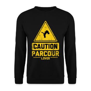 CAUTION PARCOUR LOVER - Unisex Pullover - Schwarz - Vorne - Alina (178cm) & Michal (187cm)