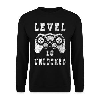 Level 18 Unlocked Video Gamer Birthday - Unisex Pullover - Schwarz - Vorne - Alina (178cm) & Michal (187cm)