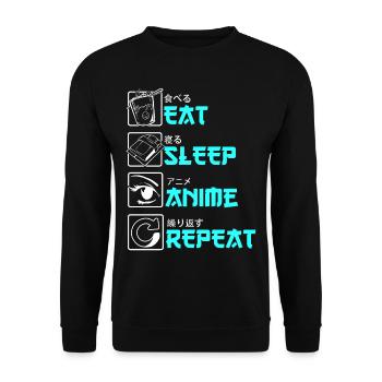 Eat Sleep Anime Repeat Ramen Manga Geek Geschenk - Unisex Pullover - Schwarz - Vorne - Alina (178cm) & Michal (187cm)