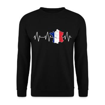 Frankreich Herzschlag Franzose Geschenkidee - Unisex Pullover - Schwarz - Vorne - Alina (178cm) & Michal (187cm)