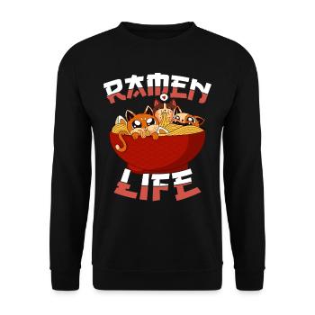 Ramen Kawaii Katzen Japan Essen Anime Geschenk - Unisex Pullover - Schwarz - Vorne - Alina (178cm) & Michal (187cm)