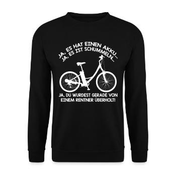 E Bike Fahrrad Lustiger Spruch Rentner Geschenk - Unisex Pullover - Schwarz - Vorne - Alina (178cm) & Michal (187cm)