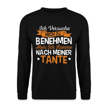 Lustig Spruch Tante Tanten Familie Geschenk - Unisex Pullover - Schwarz - Vorne - Alina (178cm) & Michal (187cm)