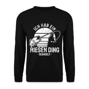Angler Design mit Angelrute Illustration - Unisex Pullover - Schwarz - Vorne - Alina (178cm) & Michal (187cm)