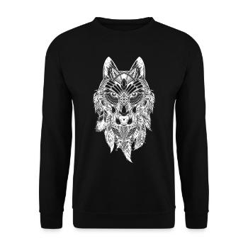 Wolf Mandala - Unisex Pullover - Schwarz - Vorne - Alina (178cm) & Michal (187cm)