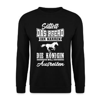 Sattelt das Pferd ihr Narren lustig Pferde Spruch - Unisex Pullover - Schwarz - Vorne - Alina (178cm) & Michal (187cm)