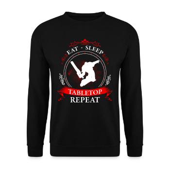 eat. sleep. tabletop. repeat. - Unisex Pullover - Schwarz - Vorne - Alina (178cm) & Michal (187cm)