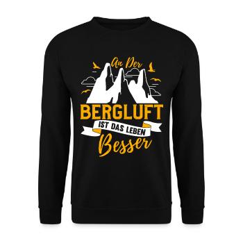 Berg Bergluft Lustig Spruch Geschenk Wandern Geek - Unisex Pullover - Schwarz - Vorne - Alina (178cm) & Michal (187cm)