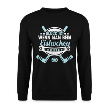 Eishockey Spruch Lustig Puck Sport Geschenk Geek - Unisex Pullover - Schwarz - Vorne - Alina (178cm) & Michal (187cm)