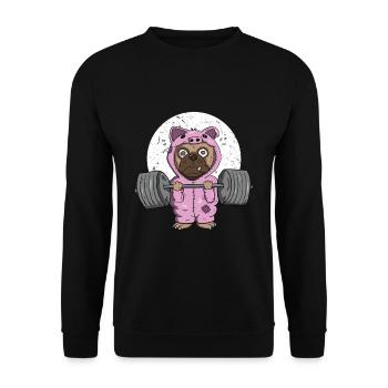 Mops im Fitnessstudio gegen den Schweinehund - Unisex Pullover - Schwarz - Vorne - Alina (178cm) & Michal (187cm)