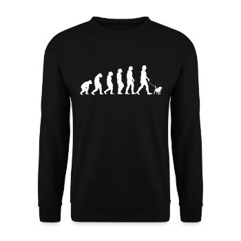 Lustig Hund Evolution Gassi Hundebesitzer Geschenk - Unisex Pullover - Schwarz - Vorne - Alina (178cm) & Michal (187cm)