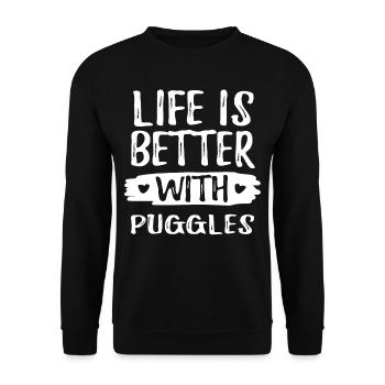 LIFE IS BETTER WITH PUGGLES - Unisex Sweatshirt - black - Front - Alina (178cm) & Michal (187cm)