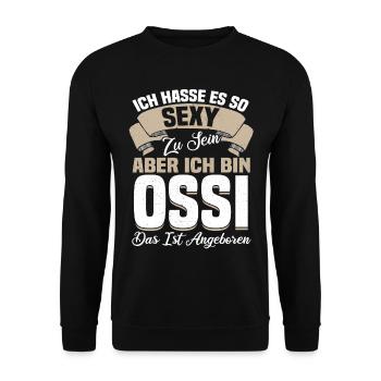 Ossi Lustig Spruch Ostdeutsch Osten Geschenk Geek - Unisex Pullover - Schwarz - Vorne - Alina (178cm) & Michal (187cm)