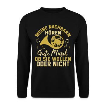 Blasinstrument Hornist Instrument Lustig Geschenk - Unisex Pullover - Schwarz - Vorne - Alina (178cm) & Michal (187cm)