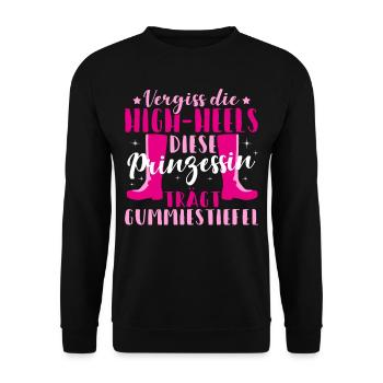 High Heels Gummistiefel Lustig Spruch Geschenk - Unisex Pullover - Schwarz - Vorne - Alina (178cm) & Michal (187cm)