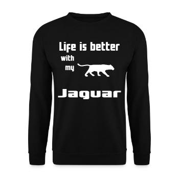 Life Is Better With My Jaguar - Unisex Pullover - Schwarz - Vorne - Alina (178cm) & Michal (187cm)