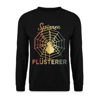 Lustig Spinnen Flüsterer Retro Spruch Geschenk - Unisex Pullover - Schwarz - Vorne - Alina (178cm) & Michal (187cm)