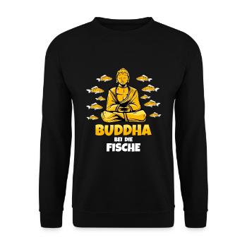 Buddha bei die Fische Buddhist Angler - Unisex Pullover - Schwarz - Vorne - Alina (178cm) & Michal (187cm)