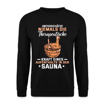 Lustig Sauna Aufguss Spruch Spa Geschenk - Unisex Pullover - Schwarz - Vorne - Alina (178cm) & Michal (187cm)
