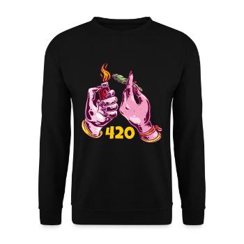 Weed Hand Joint für Haschisch florist 420 - Unisex Pullover - Schwarz - Vorne - Alina (178cm) & Michal (187cm)