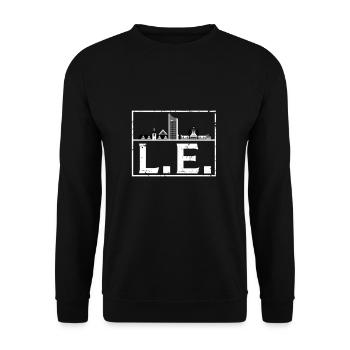 Leipzig L.E. mit Skyline - Unisex Pullover - Schwarz - Vorne - Alina (178cm) & Michal (187cm)