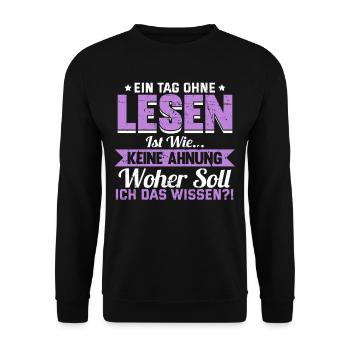 Lesen Buch Bücher Lustig Spruch Geschenk - Unisex Pullover - Schwarz - Vorne - Alina (178cm) & Michal (187cm)