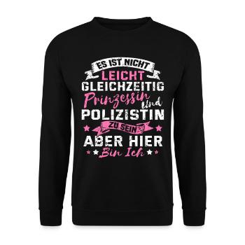 Lustig Polizistin Polizei Frau Prinzessin Geschenk - Unisex Pullover - Schwarz - Vorne - Alina (178cm) & Michal (187cm)