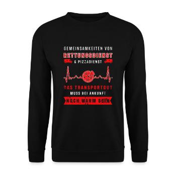 Sani Rettungssanitäter Rettungsdienst Pizza - Unisex Pullover - Schwarz - Vorne - Alina (178cm) & Michal (187cm)