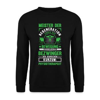 Lustig Physios Physiotherapeut Spruch Geschenk - Unisex Pullover - Schwarz - Vorne - Alina (178cm) & Michal (187cm)