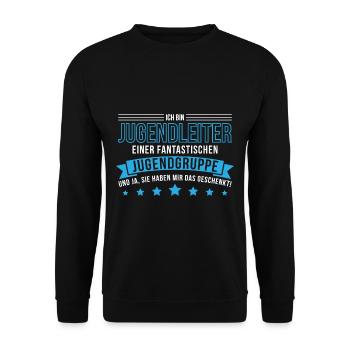 Lustig Jugendleiter Jugendgruppe Spruch Geschenk - Unisex Pullover - Schwarz - Vorne - Alina (178cm) & Michal (187cm)