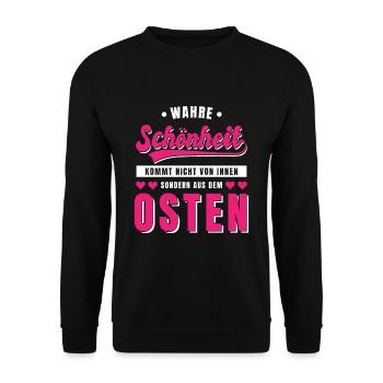 Osten Spruch Lustig DDR Mauerfall Berlin Geschenk - Unisex Pullover - Schwarz - Vorne - Alina (178cm) & Michal (187cm)