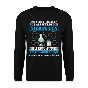 Lustig Chemie Labor Faul Faulheit Spruch Geschenk - Unisex Pullover - Schwarz - Vorne - Alina (178cm) & Michal (187cm)