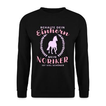 Noriker Pferd Reiten Pfederspruch Einhorn - Unisex Pullover - Schwarz - Vorne - Alina (178cm) & Michal (187cm)