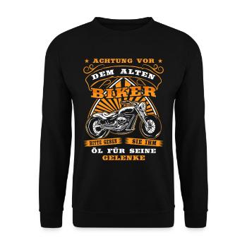 Lustig Motorrad Bike Opa Rente Geschenk Spruch - Unisex Pullover - Schwarz - Vorne - Alina (178cm) & Michal (187cm)