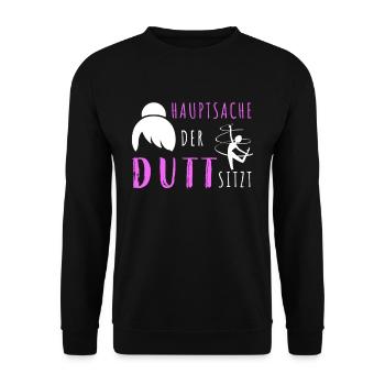 RSG Rhythmische Sportgymnastik Spruch Dutt - Unisex Pullover - Schwarz - Vorne - Alina (178cm) & Michal (187cm)