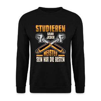 Lustig Kfz Meister Spruch Mechatroniker Geschenk - Unisex Pullover - Schwarz - Vorne - Alina (178cm) & Michal (187cm)