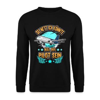Lustig Flugzeug Pilot Fliegen Spruch Geschenk - Unisex Pullover - Schwarz - Vorne - Alina (178cm) & Michal (187cm)