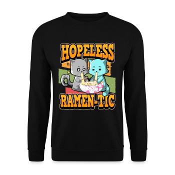 Lustig Anime Ramen Romantik Otaku Spruch Geschenk - Unisex Pullover - Schwarz - Vorne - Alina (178cm) & Michal (187cm)