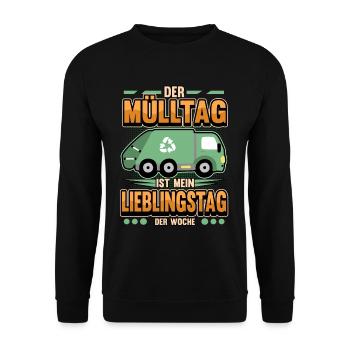 Lustig Müllabfuhr Müllauto Müllmänner Geschenk - Unisex Pullover - Schwarz - Vorne - Alina (178cm) & Michal (187cm)